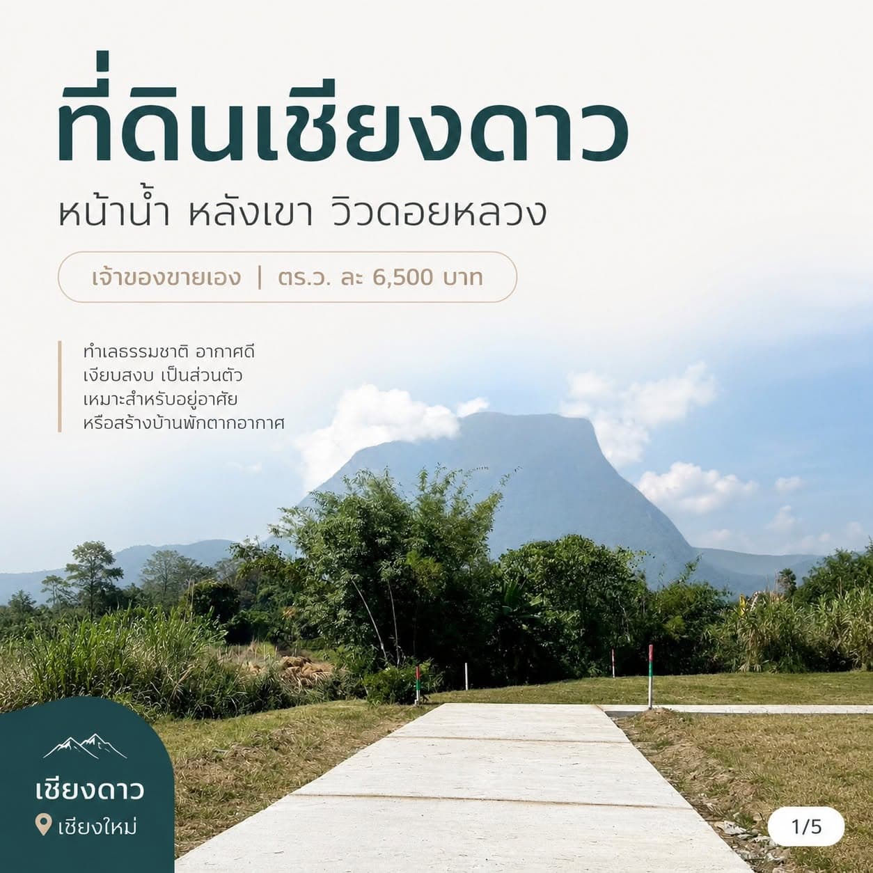ขายที่ดินเปล่าติดน้ำ วิวภูเขา อ.เชียงดาว 2 แปลง (232.2 + 273.7 ตร.ว.)